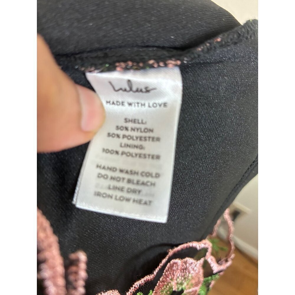 NWT Lulus Dress Embroidered Party Floral Boho Cottage Whimsigoth Black Size XS - Picture 4 of 5